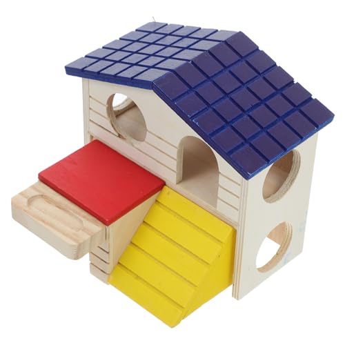 BESPORTBLE Hamstervilla Hamster Spielplatz Hamster Doppelstock Hamsterkäfig Hamster Versteckspiel Hamster Versteckhaus Hamster Habitat Accessoires Chinchilla- Hasenburg hölzern von BESPORTBLE