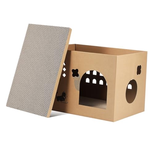 BESPORTBLE Katzenvilla Interaktives Katzenspielzeug Katzenmöbel Katzentür Betten Für Wohnungskatzen Guck-guck Katzenhaus Aus Pappe Katzenspielhaus Katzen-kratzunterlage Puff Beige Wellpapier von BESPORTBLE