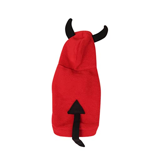 BESPORTBLE Pet Dog Festival Devil Verwandlungskostüm Kostüme Für Mädchen Kleidung Für Haustiere Welpe Hunde-Cosplay-kostüm Halloweenkostüm Hund Teufel Kostüm Hunde-Hoodie Plüsch Rot von BESPORTBLE