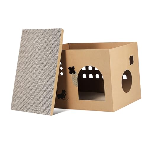 Katzenvilla Katzenhäuser im Freien Katzenkratzlounge Katzenhäuser für Freigängerkatzen Kratzbaum Kartonhaus für Katzen Katzenkartonhaus Katzenkratzhaus Katzenbett Wellpapier Beige BESPORTBLE von BESPORTBLE