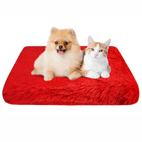 BESTORI Flauschiges Hundebett Hundekissen wasserdicht rutschfeste Haustierbett waschbar Hundematte plüsch weiche Polsterung für Hunde, Rot 03, 120 x 80 x 7 cm von BESTORI