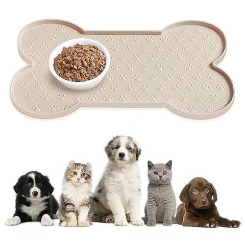 BESTORI Napfunterlage Silikon für Hund Katzen wasserdichte rutschfeste Hundenapf Unterlage Katzennapf Fressnapf Futtermatte Platzset für Haustiere, Beige, 25 x 49 cm von BESTORI