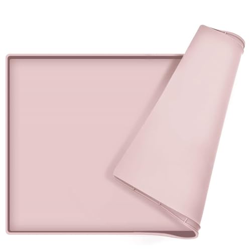 BESTORI Napfunterlage für Hunde Katze rutschfest Silikon Futtermatte wasserdichte Haustierfutter Matte Waschbar Futternapf Unterlage Platzset für Haustiere, Rosa 3, 30 x 48 cm von BESTORI