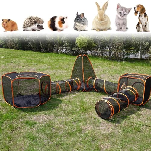 A,BESTXH Laufstall FüR Katzen, 6 In 1 Tragbar, Faltbar Pop-Up-Haustierzelt Tunnel-Katzenhaus-Spielhaus, Geschlossene Terrasse Balkon-Spielplatz, FüR Laufstall, KäTzchen, Kleine Hunde von BESTXH