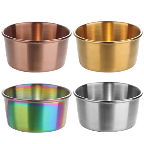 BESTonZON 4 Stück Sauce Teller Dip Cups Teller Und Schüsseln Aus Edelstahl Gewürzschalen Dip-Sauce-Becher Würzgeschirr Aus Metall Sushi-Sauce-Schalen Rostfreier Stahl Senfgrün Haushalt von BESTonZON