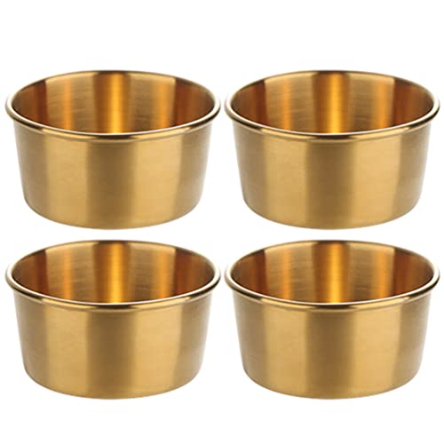 BESTonZON 4 Stück Sauce Teller Dip Cups Vorspeisen Saucenbecher Aus Edelstahl Nachspeisen Schale Glas Schälchen Snack Schüsseln Dip-Sauce-Becher Eisschalen Gewürzschale Rostfreier Stahl Obst von BESTonZON