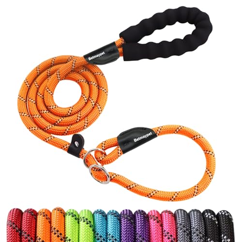 Betmaypet Retrieverleinen Hundeleine, 1,27 m, 1,5 m, 1,8 m, mit bequemem Griff, reflektierendes und robustes Seil-Trainingsleine, 1,27 cm - 1,27 m, Orange von BETMAYPET