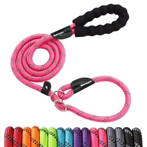 Betmaypet Retrieverleinen Hundeleine, 1,27 m, 1,5 m, 1,8 m, mit bequemem Griff, reflektierendes und robustes Seil-Trainingsleine, 1,27 cm - 1,5 m, Rosa von BETMAYPET