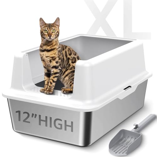 BETOPET Geschlossene Katzentoilette aus Edelstahl mit Deckel, extra groß, leicht zu reinigen, Metall-Katzentoilette mit Streuschaufel und hohen Seiten, für Kätzchen/kleine/mittelgroße/große dicke von BETOPET