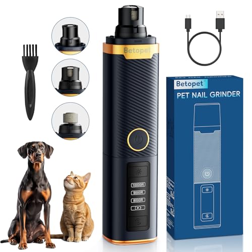 BETOPET Hunde-Nagelschleifer, leistungsstarker Haustier-Nagelschneider mit 2 LED-Lichtern, wiederaufladbar, professionell, leise, schmerzlos, Pfotenpflege und Glättung für kleine, mittelgroße und von BETOPET