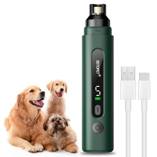 BETOPET Hundenagelschleifer（5-Gang,30db）Aufladbare neue verbesserte Hundeknageltrimmer mit LED-Licht für große, mittelgroße und kleine Hunde/Katzen, mit Schwammblock zum Absorbieren von Nagelabfällen von BETOPET