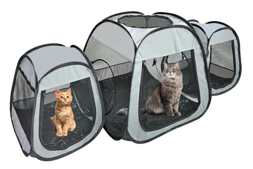 BETYMAN Großer Laufstall für Katzen im Innen- und Außenbereich, faltbares dreifaches Design für besseren Stand, tragbares Haustierzelt für Kätzchen, Welpen, Hundespielgehege mit abnehmbarem von BETYMAN