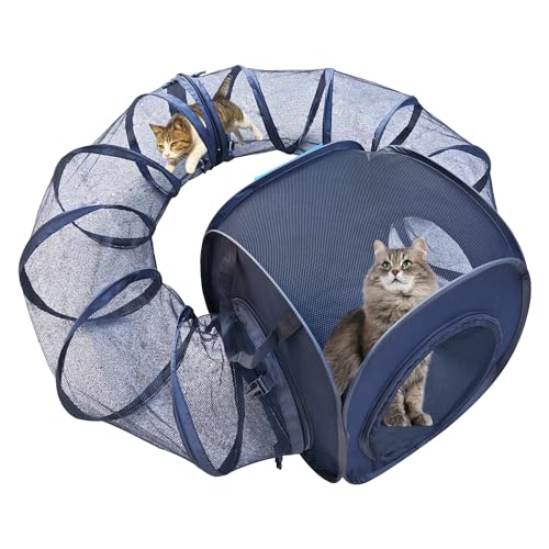 BETYMAN Tragbares Katzengehege Spielplatz, Katzenzelt für draußen, Katzenlaufstall mit Tunnel und Griff, Catio Katzengehege für Indoor-Katzen und andere Kleintiere, in Aufbewahrungstasche von BETYMAN