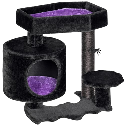 BEWISHOME Gothic Katzenbaum mit Sarg Bett Goth Katzenturm Sarg Katzenbaum Katzenhaus mit Katzenkratzbaum, Spinne Hängende Kugel Schwarz Lila Halloween Kätzchen Haustier Möbel MMJ93Z von BEWISHOME