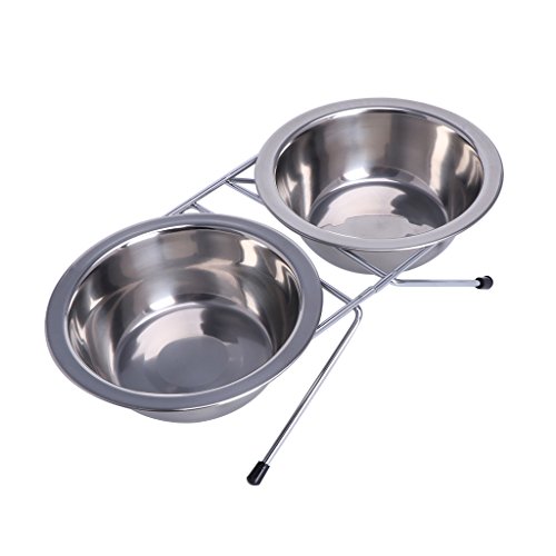 BFLKY Double Dog 5" Edelstahl Futternapf Rutschfester Metallständer Futter Wasserspender Hunde von BFLKY