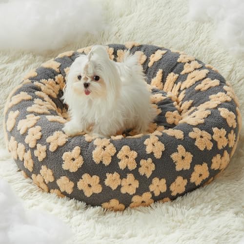 BFPETHOME Donut-Hundebetten für kleine Hunde, rundes Katzenbett für Hauskatzen, beruhigendes Haustierbett für Welpen und Kätzchen mit rutschfester Unterseite, niedliches, ausgefallenes Hundebett, von BFPETHOME