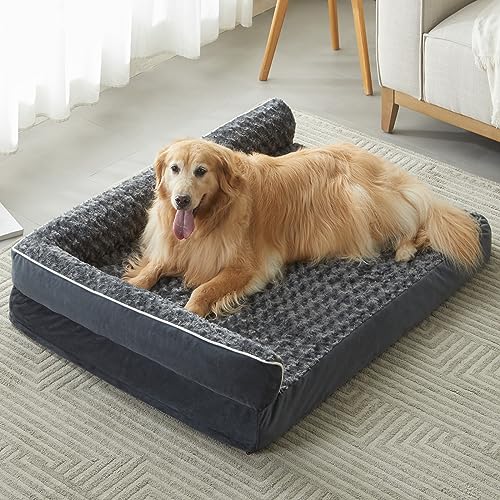 BFPETHOME Großes orthopädisches Hundebett für große Hunde, L-förmig, wasserdicht, mit abnehmbarem, waschbarem Bezug aus Hochwertigem Flaum, 106,7 x 76,2 x 19,1 cm, für Hunde bis 36,3 kg von BFPETHOME