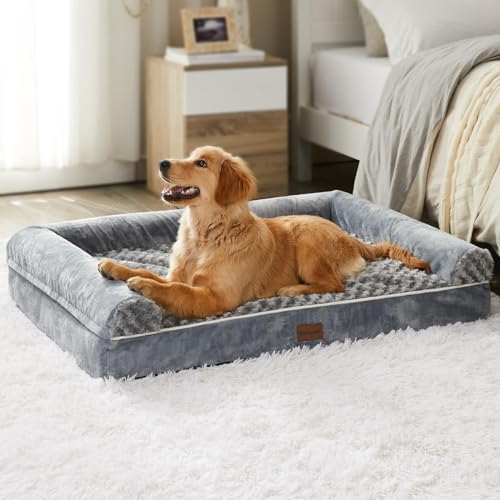 BFPETHOME Hundebetten für große Hunde, orthopädisches Hundebett für mittelgroße und große Hunde, aus Schaumstoff, Größe L, 91,4 x 69,5 x 16,5 cm, Grau von BFPETHOME