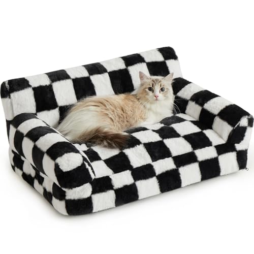 BFPETHOME Katzen-Couchbett & Hundesofa Bett, Haustier-Couch-Bett für kleines Haustier, niedliches Hundesofabett, Katzensofa & Haustiersofa mit rutschfester Unterseite, kariertes Hundebett mit von BFPETHOME