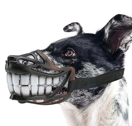 Hundetraining Maulkorb, Horror-lustige, kreative Halloween-Maulkorbmaske in Korbform for kleine, mittelgroße und große Hunde, atmungsaktive Mundbedeckung mit verstellbaren Riemen, Anti-Beiß(White,XL/4 von BFVAKBKYT