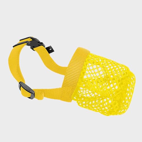 Hundetraining Maulkorb, Zur Vermeidung von Beißen, Kauen und Fressen, atmungsaktives und strapazierfähiges Netz, Nylon, mit verstellbarem Kragen und Kissen(Yellow,XS) von BFVAKBKYT