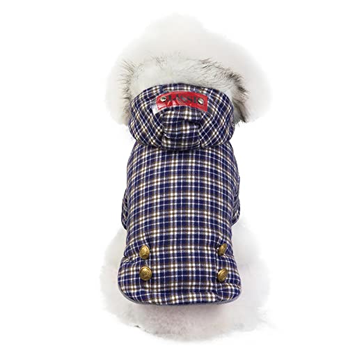 Cat Puppy Winter Warmer Mantel Haustier Hund Katze Kleidung Herbst und Winter Dicker Baumwollmantel als Bär Winter blau Karierter Warmer Baumwollmantel, Yinglan Karierter Baumwollmantel D8-blau, Grö von BGFA