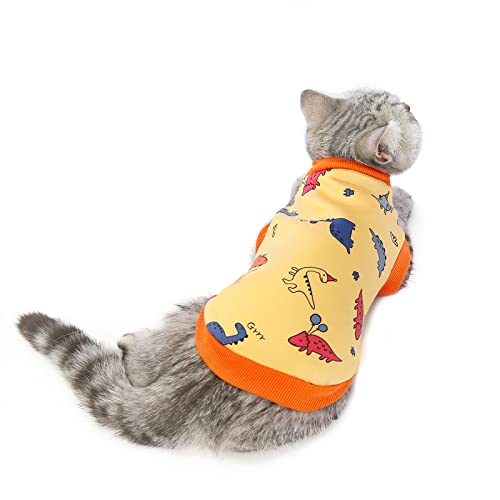 Hundepullover Katzenkleidung Herbst und Winter Milchseidenpullover Haustier Blaue Katze Kätzchen Winter warme Baumwolle gefütterte Kleidung, 20 Katzenmilch Seidenpullover-gelber Dinosaurier, XL-Größ von BGFA