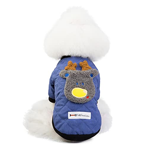 Klassische Hunde-Winterpullover Hundebekleidung Winter gefütterte Jacke Kleiner Hund Welpen Haustier Herbst- und Winterkleidung Plus Samt-Baumwolljacke, rehbraune Baumwolljacke-blau, Größe XL (empfo von BGFA