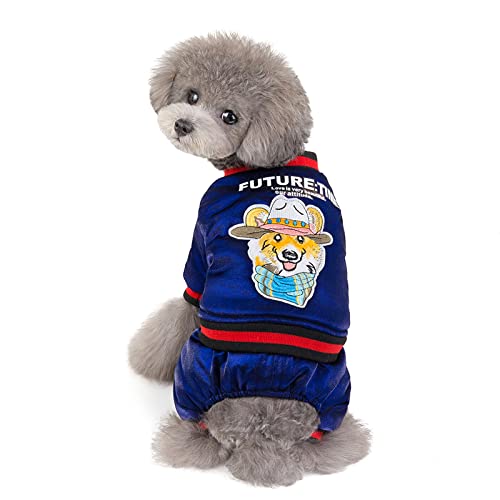 Klassische Hunde-Winterpullover Welpenhundekleidung Herbst- und Winterkleidung Happy Dog Mantel Bichon Kleiner Hund Haustier Winter gefütterter Mantel, Happy Dog Mantel [Verdickung]-blau, XXL (Rücke von BGFA