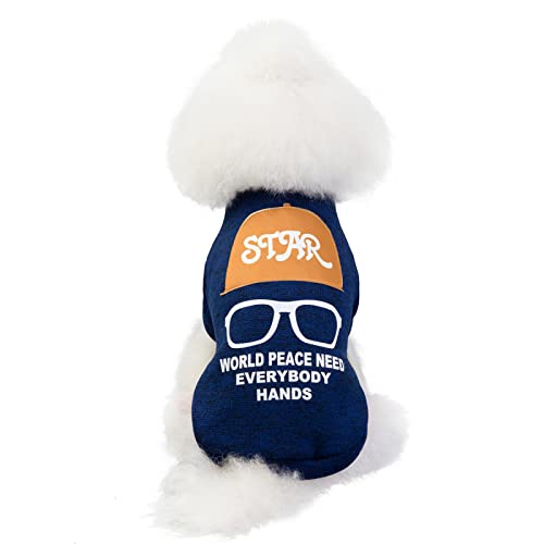 Kleidung für Haustiere Welpen Hund Kleidung Winter Kleiner Hund Haustier zweibeinig Katzenaugen Hut Pullover Herbst- und Winterkleidung, Brillen Hut Pullover-blau, Größe S (empfohlen 2.0-3.9 Catties von BGFA