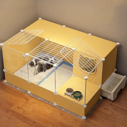 Großer Katzenkäfig mit Katzentoilette, transparentes Katzengehege für den Innenbereich, abnehmbares Katzennest, sehr gut geeignet für 1–2 Katzen als Auslaufplatz (Gelb 49,0) von BGFYUSF