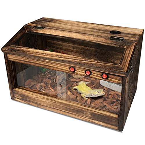 Reptilien-Terrarium, isolierte Zuchtbox, Amphibienkäfig, Eidechsen-Tankbox, Versteckbox, Reptilien-Lebensraum mit Holzschiebetür (braun, 50 x 30 x 30 cm) von BGFYUSF