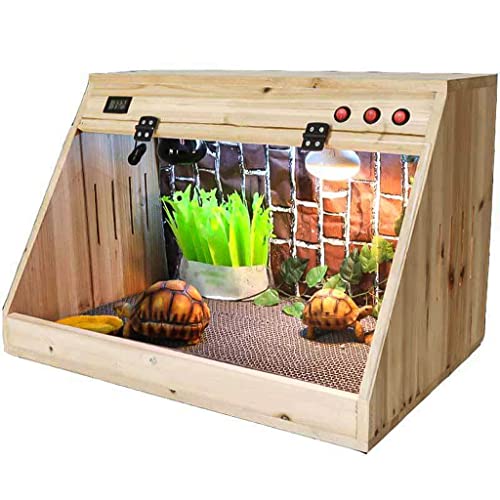 Zuchtbox, Reptilien-Terrarium, Acryl-Tank, abgeschrägte, vollständige Aufzuchtbox, Schildkröten-Tank-Box, Versteck, Glasbox, hölzerner Reptilien-Lebensraum (braun, 60 x 40 x 40 cm) von BGFYUSF