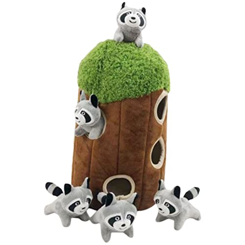 BHFYOB 6x Hide & Seek Hundespielzeug Stofftier Baum Haus Burrow Hundespielzeug Quietschendes Versteckspiel Waschbär Weiche Eule Panda von BHFYOB