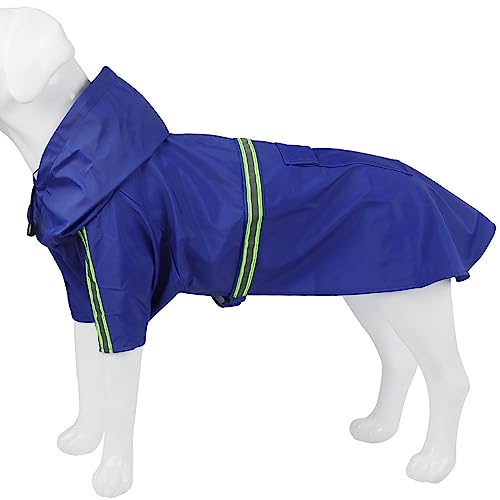 BHFYOB Hunde-Regenmantel, wasserdicht, Kapuzenjacke, Regenponcho, Haustier-Regenmantel, Kleidung mit reflektierenden Streifen, Outdoor-Hunde-Regenmantel von BHFYOB