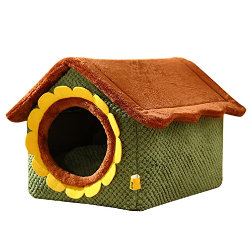 BHFYOB Weiches Katzenbett, tiefes Schlafbett, für Hunde und Katzen, Winterhaus, Sonnenblumenform, geschlossenes Haustierzelt für Kätzchen, Welpen, Schlafzubehör von BHFYOB