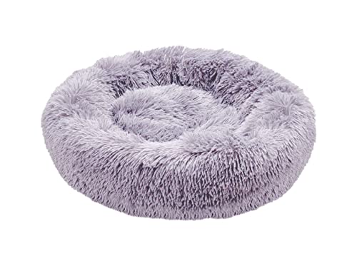 BIANCHERIAWEB Fluffy Hunde- und Katzenbett, Flauschiges Kissen, weiches Plüschtiere, rund, Tierform, groß, hellgrau von BIANCHERIAWEB