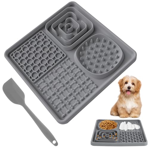 Hunde Leckmatte Silikon Slow Feeder Schleckmatte Hund mit 1 Silikonspatel, BPA-Frei Hund Lecken Pad für Hundetraining Fellpflege und Baden(20cm x 20cm) von BIBLIA