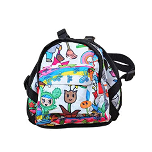 BICHONG Haustier-Rucksack aus Segeltuch, bedruckt, mit Geschirr, Leine, tragbar, Schultasche, Cartoon-Rucksack von BICHONG