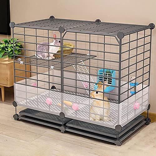 Kaninchenkäfig,Kleintierlaufstall für Kaninchen mit 2 tiefen ausziehbaren Tabletts und Urinschutz Haustierlaufstall Kleintierkäfig für Frettchen Chinchilla Igel,Schwarz (Size : 75 * 39 * 48c von BICIBO