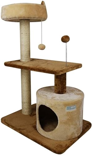 Kennels Kratzbaum Katzenklettergerüst Regal Nest Villa Großer Katzenkletterbaum Massivholz Katzensprungplattform mit Nest (Beige 55x40x91cm) von BICIBO