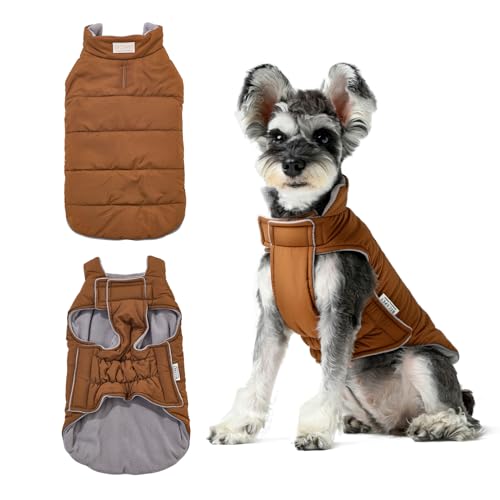 BICOPET Weatherbeeta Hundemäntel für kleine Hunde, wendbare Hundejacken für mittelgroße und große Hunde, Pufferjacke, wasserdichte Fleece-Hundeweste, kaltes Wetter, gemütliche Schneeweste, Orangegrau von BICOPET