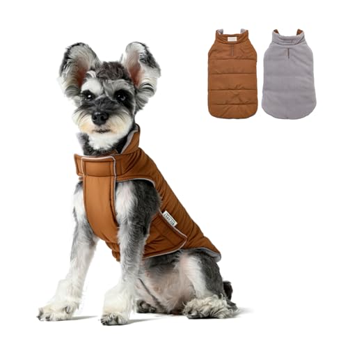 BICOPET Weatherbeeta Hundemäntel für kleine Hunde, wendbare Hundejacken für mittelgroße und große Hunde, Pufferjacke, wasserdichte Fleece-Hundeweste, kaltes Wetter, gemütliche Schneeweste, Orangegrau von BICOPET