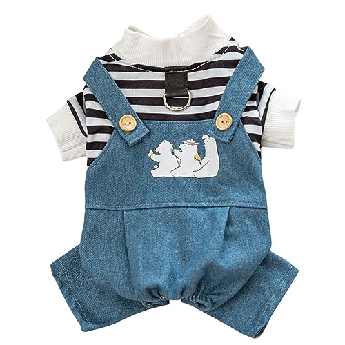 BIECWIAY Hunde-Overall Haustier Streifen Pullover Hemd Denim Overalls für kleine Hunde Welpen Herbst-Winter Overalls Jeans Hundehose von BIECWIAY