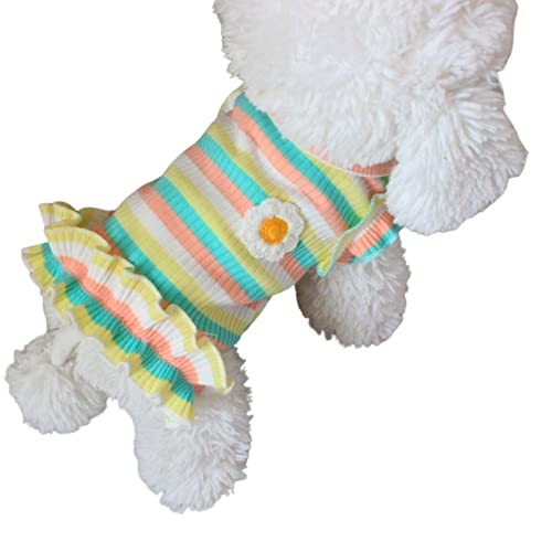 Hund Regenbogen Streifen Kleid Hund Sommerkleid Katzenkleid Outfits Weich Atmungsaktiv Hund Baumwolle Outfits Und Hundekleidung Für Small Medium Large X-Large XX-Large Hund Mädchen Welpen Leichte Haustier Kleider von BIECWIAY