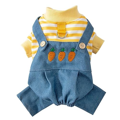 Hunde-Overall Haustier Streifen Pullover Hemd Denim Overalls für kleine Hunde Welpen Herbst-Winter Overalls Jeans Hundehose von BIECWIAY