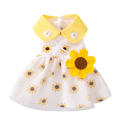 Hundekleid Weich Atmungsaktiv Welpenkleider Elegant Prinzessin Spitze Floral Haustier Kleid mit Sonnenblume für Kleine Hunde von BIECWIAY