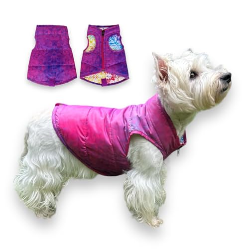 BIG RAM Haustiere, wasserdichte Winter-Hundejacke, wendbar, kaltes Wetter, exklusives farbiges Design, Schneejacke, Weste für kleine, mittelgroße und große Hunde (Regenbogen/Magenta, Größe M) von BIG RAM