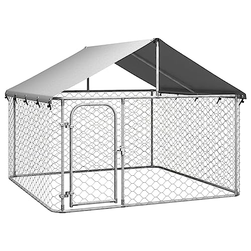 BIGTO Hundehütte Outdoor Hundehütte Stahl Garten Große Hundebox mit Dach 200x200x150cm von BIGTO