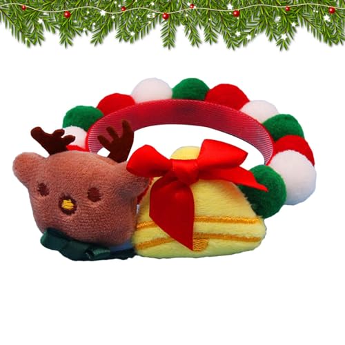 BIGUD Weihnachts-Hundehalsband | Weiche Welpenhalsbänder - Verstellbares, abnehmbares Feiertags-Hundehalsband mit Plüschpuppen-Anhänger. Plüschhalsband für von BIGUD